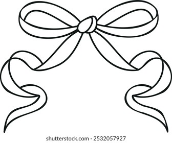 Simple black line drawing of a symmetrical bow with four loops and two trailing ends, elegant and decorative.