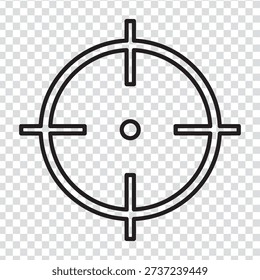 A simple black line drawing of a target symbol with crosshairs and a small circle center on a transparent gray and white checkered background