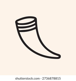 A simple black line drawing of a traditional horn, possibly a drinking horn or cornucopia, on a light background. Minimalist icon style illustration.
