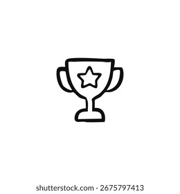 Dibujo de línea negra simple de un trofeo con una estrella