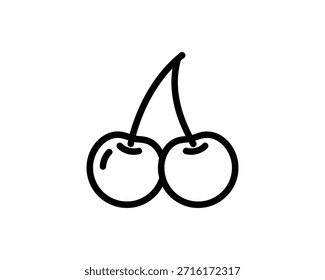 A simple black line drawing of two cherries with a stem