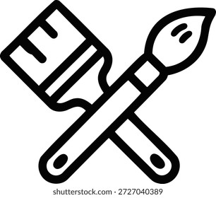 Um simples desenho de linha preta de dois pincéis cruzados um sobre o outro em um fundo branco
