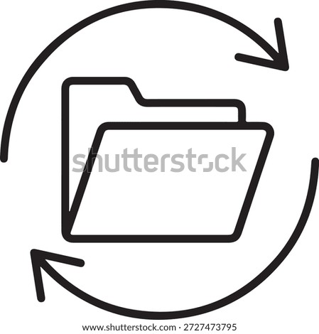 A simple black line drawing of two file folders in a circular cycle with arrows on a white background, symbolizing file rotation or synchronization