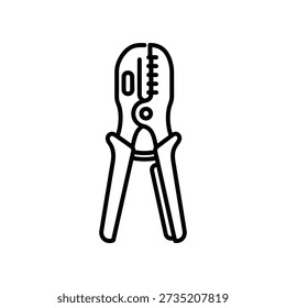 A simple black line drawing of a wire stripper tool isolated on a white background, ideal for technical illustrations.