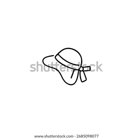 Simple black line drawing of a women's summer hat with a ribbon and bow