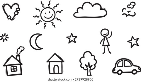 Simple black line drawings