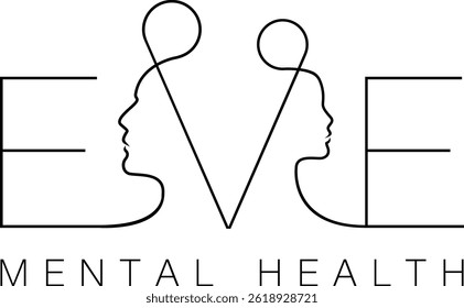 simple black line face and brain mental health logo design
