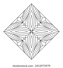 simple black line floral orient mandala coloring book page