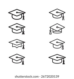 Conjunto de iconos de tapa de graduación de línea negra simple