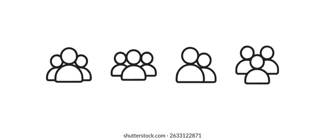Simple black line group icon set on white background.