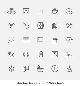 simple black line hotel symbol icons. flat design style vector graphic illustration set