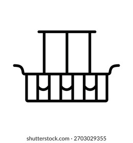 Um simples ícone de linha preta de uma sacada com uma janela, representando arquitetura, imóveis ou um exterior de casa. Elemento de design limpo e minimalista.
