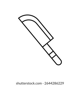 Simple black line icon of a butcher knife or cleaver with a curved blade and handle on white background. Perfect for kitchen, culinary, cooking apps, or food-related designs.