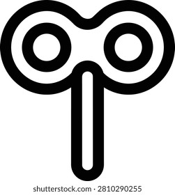 A simple black line icon of a classic metal windup key used for mechanical toys or clocks. It features a rounded handle and a long stem. Ideal for game interface design or toy branding.