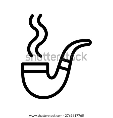 Simple black line icon of a classic tobacco pipe with smoke, useful for web elements, apps, or vintage themed graphics.