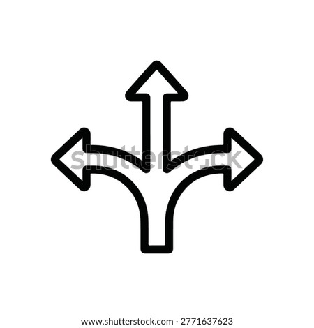 A simple black line icon depicting three arrows diverging from a single point, symbolizing options and pathways.