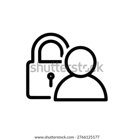 A simple black line icon depicts a padlock safeguarding a user profile, symbolizing data privacy and account protection.