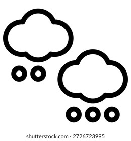 Icono de línea negra simple que muestra dos nubes de cúmulo con fuertes gotas de precipitación que caen por debajo, perfecto para su uso en aplicaciones móviles, paneles de Sitio web o pantallas de pronóstico de Clima digital que utilizan un estilo de contorno audaz.