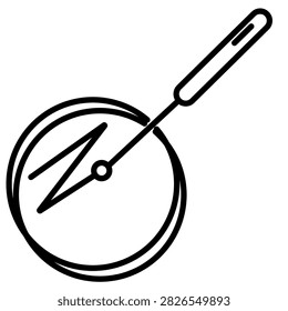 Simple black line icon illustrating the streaking process with an inoculating tool across an agar plate, representing bacterial inoculation, microbial culture, and colony isolation in microbiology.