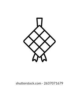 Simple black line icon of a ketupat, a traditional food during Eid celebrations in Malaysia and Indonesia.