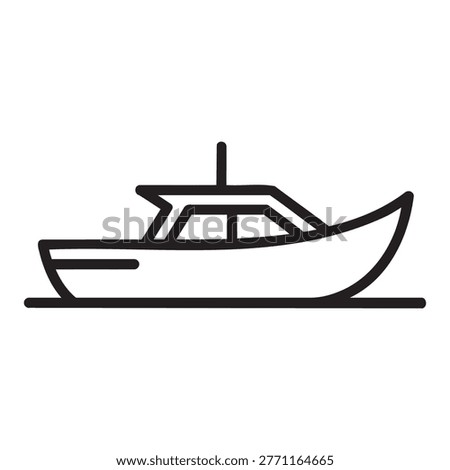 Simple black line icon of a modern motorboat cruiser on water