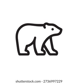 A simple black line icon of a polar bear walking. This minimalist vector graphic is isolated on a white background, perfect for web and app design.