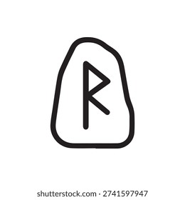 A simple black line icon of the Raidho rune on a stone. This Elder Futhark symbol represents journey, travel, rhythm, and personal progression.