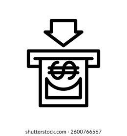 Simple Black Line Icon Representing Cash Withdrawal Symbol From ATM