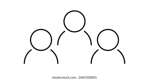 Simple black line icon representing a group of people. Minimalist design symbolizing teamwork, community, organization, or social connections. Vector illustration