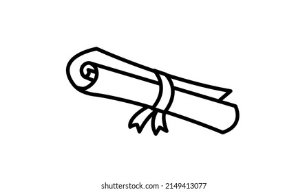 simple black line icon rolled scroll, the symbol of graduation day, isolated vector element