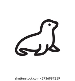 A simple black line icon of a seal or sea lion on a white background. This clean vector graphic is perfect for web design, logos, and nature themes.