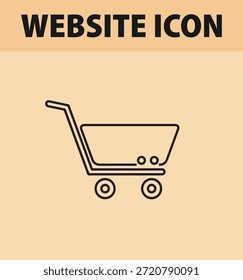 Un simple ícono de línea negra de un Carrito de compras sobre un fondo beige con un encabezado de ícono de Sitio web