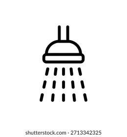 Simple black line icon of a shower head with water droplets