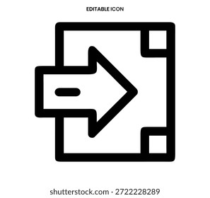 A simple black line icon showing an arrow exiting a square frame, representing outward movement.