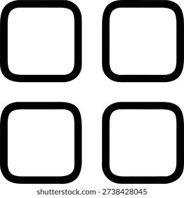 A simple black line icon showing a 2x2 grid of squares, representing app layout, menu, or a dashboard interface.