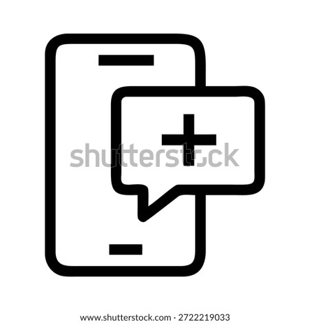 Simple black line icon of a smartphone displaying a message bubble with a plus symbol.