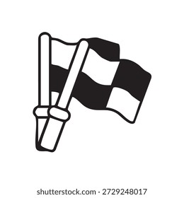 Einfaches schwarzes Liniensymbol einer wehenden Fahne auf einem Pol, das Land, Ort, Signal, Sieg und Identität repräsentiert.