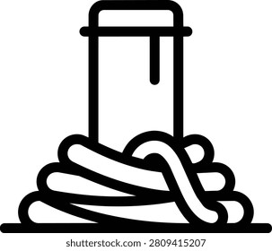 A simple black line illustration of a dock bollard with a rope coiled around its base. Ideal for maritime industry logos, shipping port signage, or nautical-themed designs.
