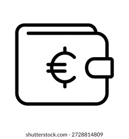 Ilustración de línea negra simple de una billetera con símbolo de euro