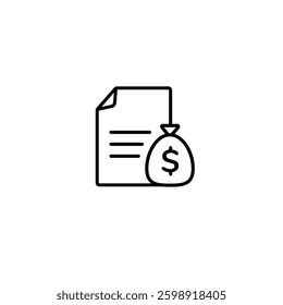 Simple black line invoice icon with a dollar symbol, representing financial transaction concepts.