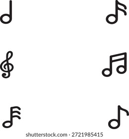 Simple black line music note and treble clef icons. Minimalist vector illustration of musical symbols for design, apps, and entertainment projects.