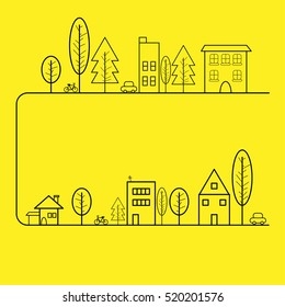 Simple black line of town in Vertical view with yellow background