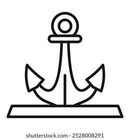 Simples ícone de vetor de linha preta representando uma âncora em pé em uma plataforma, símbolo de vela, força e estabilidade