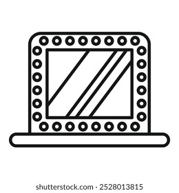 Simples ícone de vetor de linha preta para quadrado fazer espelho com lâmpadas de pé em uma mesa