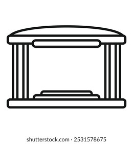 Simple black line vector icon for a bus stop with a roof covering the passengers waiting area