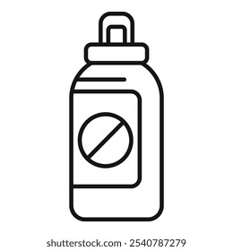 Simple black line vector icon representing a bottle with a prohibition sign, bringing the concept of detergent free product