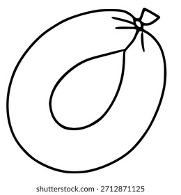 Una simple Ilustración vectorial de línea negra de una salchicha en forma de anillo atada con una cuerda en la parte superior.