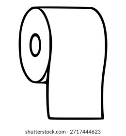 Ilustración vectorial de línea negra simple de un rollo de papel higiénico con una hoja en blanco sin enrollar.