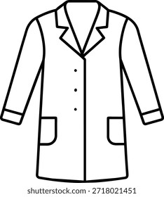 Simple black line vector illustration of a lab coat. Ideal for healthcare, medical, science, education, or clothing related projects. Use for websites, advertising, presentations, and social media.
