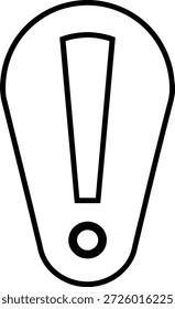 Sencilla Ilustración vectorial en línea negra de un icono de advertencia o alerta. Presenta un signo de exclamación dentro de una forma redondeada con un punto. Ideal para Diseño web, interfaces de App, avisos de seguridad y comunicación digital. Se utiliza para presentaciones, infografías o publicaciones en redes sociales.